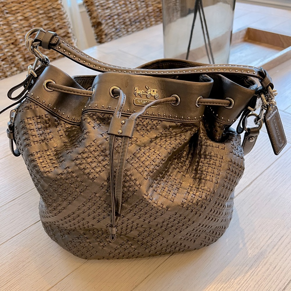 COACH Madison Marielle Woven Drawstring Bag in Pewter